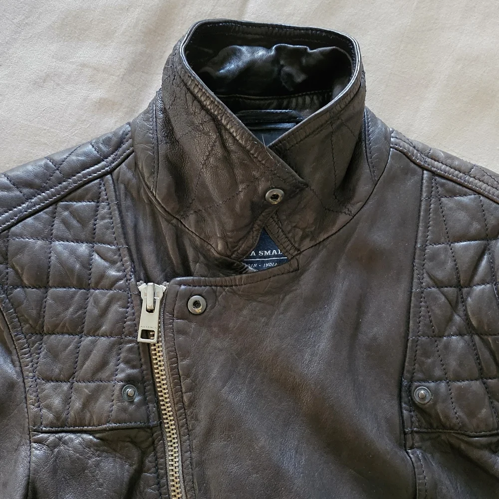 All Saints 'Conroy Textured Leather Biker' Jacket, XS